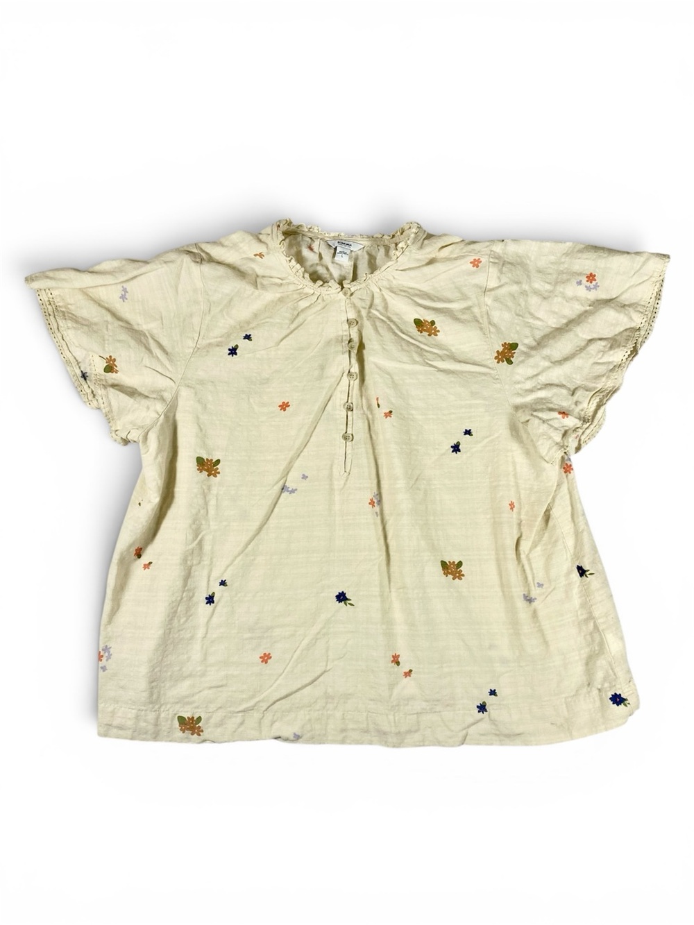 Sonoma Embroidered Floral Blouse Women’s L Cream Flutter Sleeve Boho